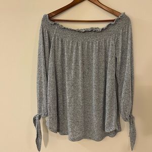 Blue and White Off-the-Shoulder Blouse